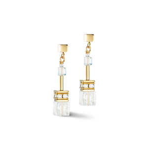 White GeoCUBE Gold Earrings