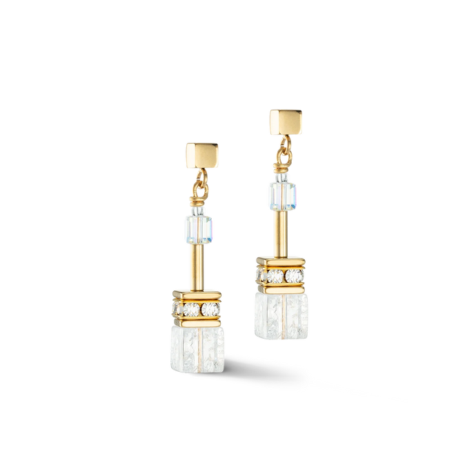 White GeoCUBE Gold Earrings