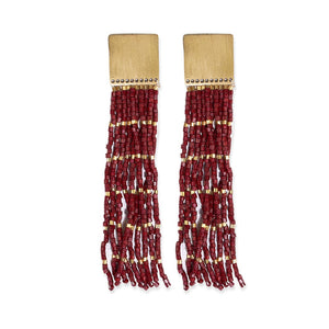 Harlow Brass Top Solid With Gold Stripe Fringe Earrings