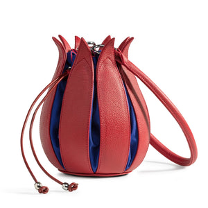 Structure Leather Tulip Bag in Red with Cobalt Canvas