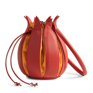 Structure Leather Tulip Bag in Orange with Yellow Canvas