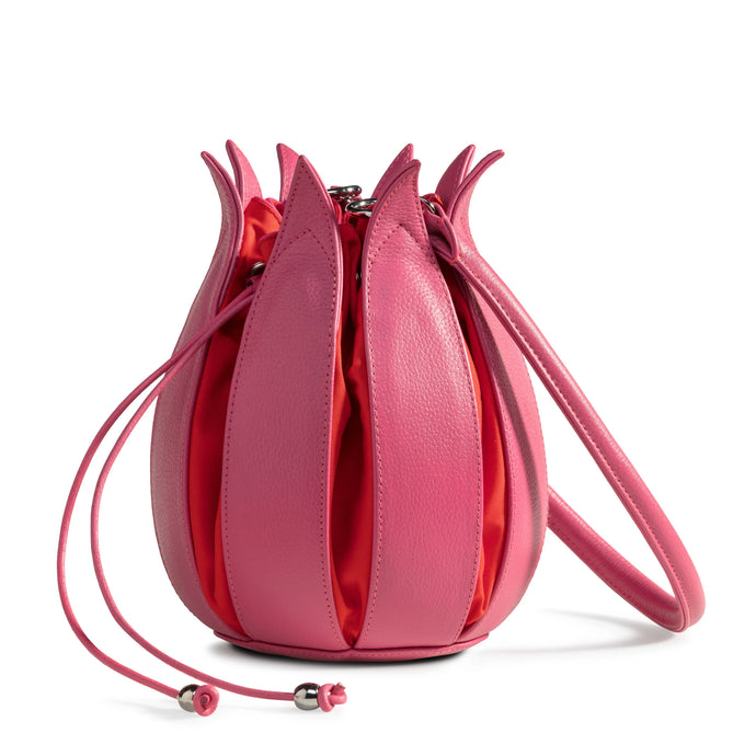 Structure Leather Tulip Bag in Pink with Orange Canvas