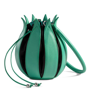 Structure Leather Tulip Bag in Mint Green with Black Canvas