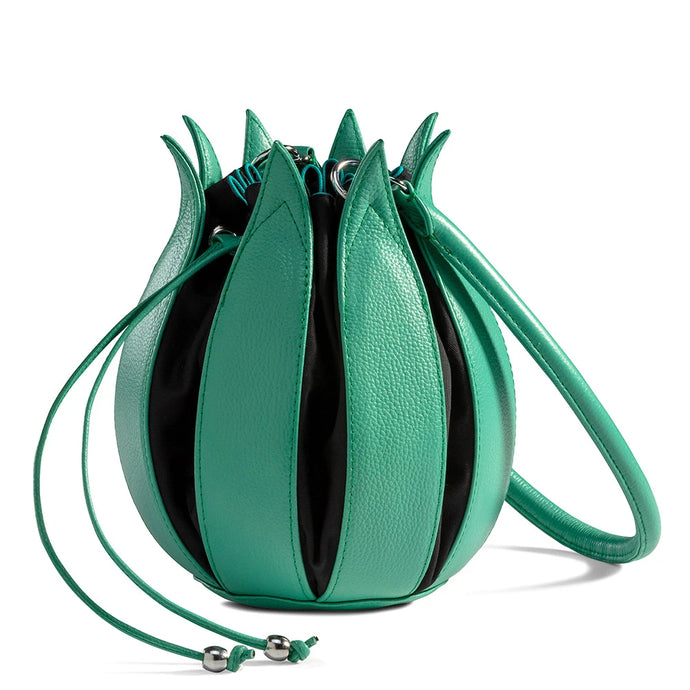 Structure Leather Tulip Bag in Mint Green with Black Canvas