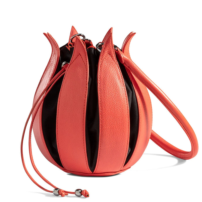 Structure Leather Tulip Bag in Salmon with Black Canvas