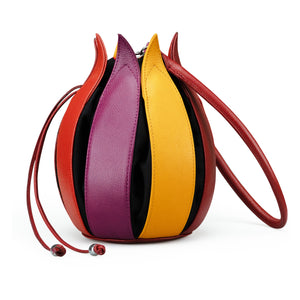 Structure Leather Tulip Bag in Multi Summer with Black Canvas