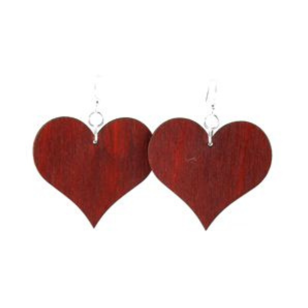 Large Solid Heart Wood Earrings