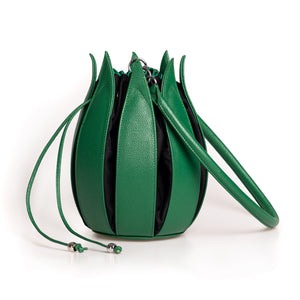 Structure Leather Tulip Bag in Jamaica Green with Black Canvas