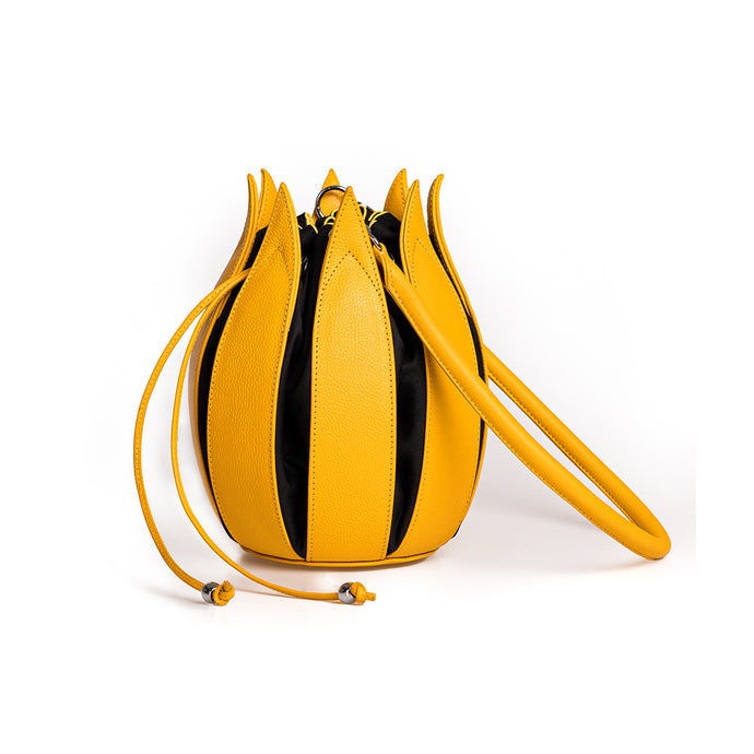 Structure Leather Tulip Bag in Jamaica Yellow with Black Canvas