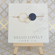 Blue & White Floral Brass Circle Necklace