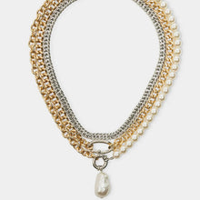 3 stack chains pearl and carabiner necklace