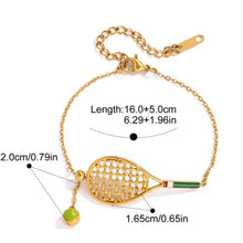 Gold PVD Steel bracelet with tennis racket and ball charm 