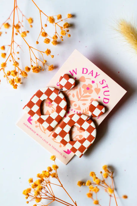 Rust Cream Checkerboard Heart Cutout