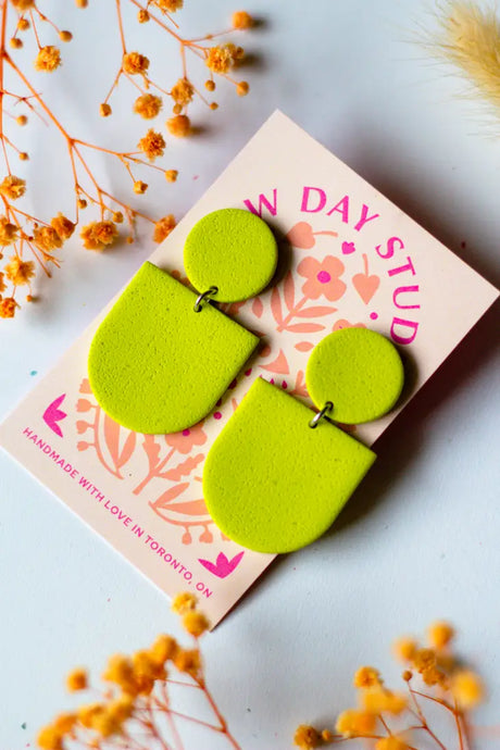Small Electric Green Dome Dangle Earrings