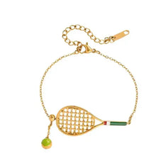 Gold PVD Steel bracelet with tennis racket and ball charm 