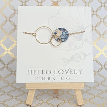 Blue & White Floral Brass Circle Necklace