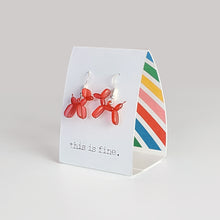 Pair of 3D printed red balloon dog dangle earrings