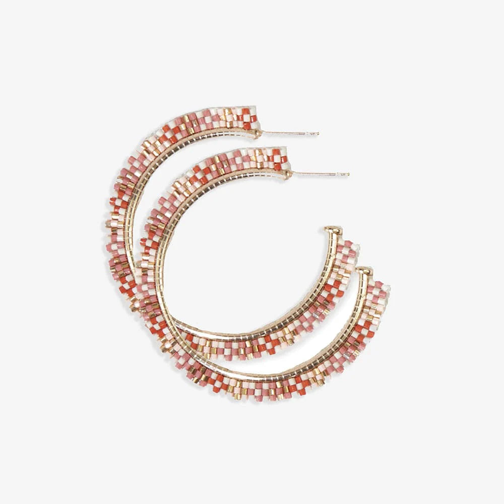 Nora Checkered Beaded Hoop Earrings