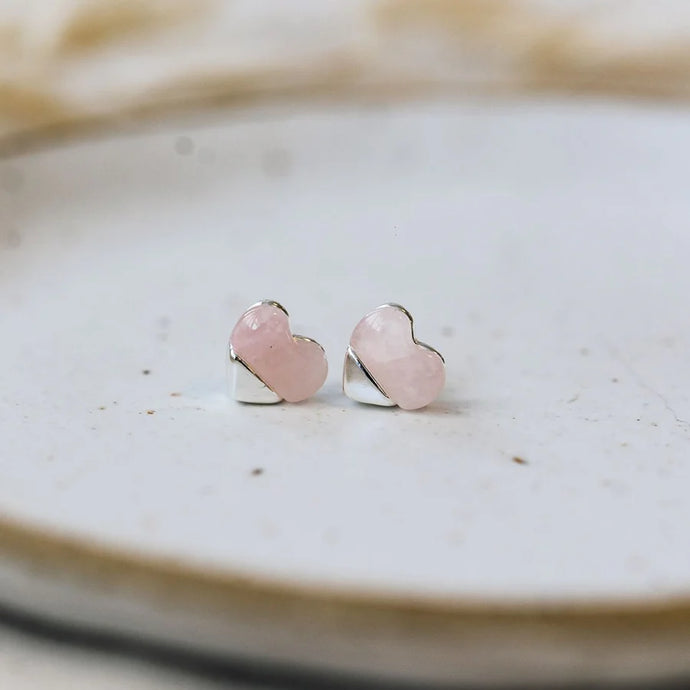 Full Heart Studs Rose Quartz