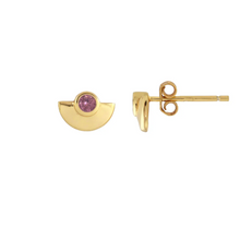 Kris Nations Half Moon Crystal Studs Pink Rhodolite E762-G-PNK