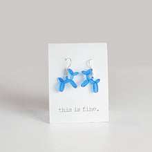 Pair of 3D printed blue balloon dog dangle earrings