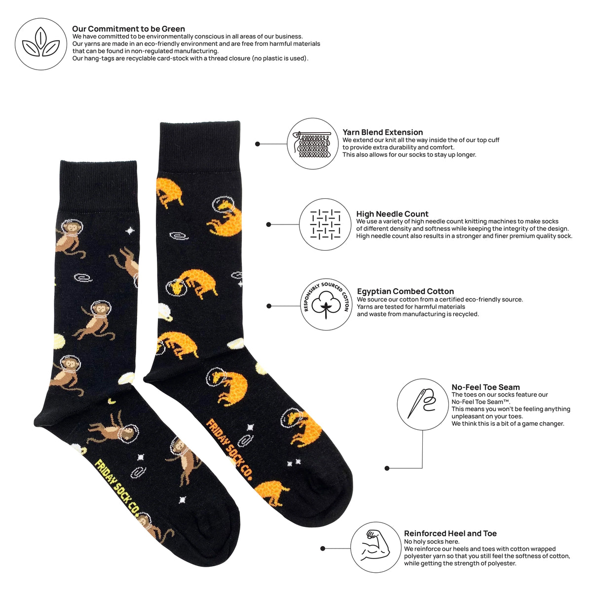 Friday Sock Co. Animals & Space Helmet Men's Socks – Corktown Jewellery