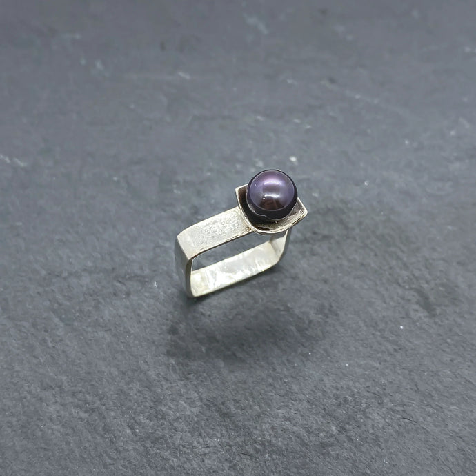 Square on Square Black Pearl Stacking Ring