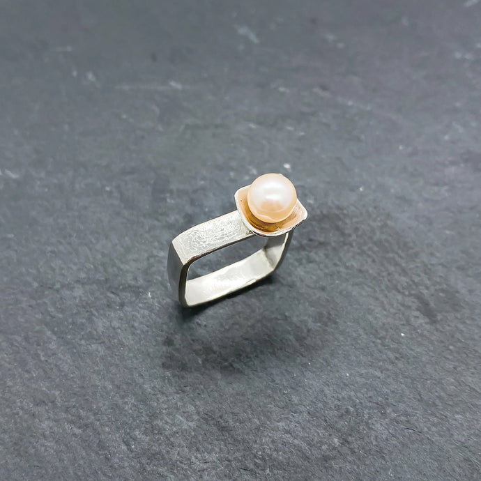 Square on Square Pink Pearl Stacking Ring