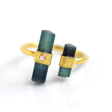 Tourmaline Parallel Double Bar With Diamond Ring