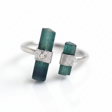 Tourmaline Parallel Double Bar With Diamond Ring