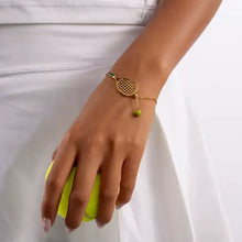 Gold PVD Steel bracelet with tennis racket and ball charm 