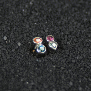 Double Refract Sapphire, Blue Topaz & Pink Tourmaline Studs