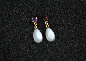 Refract Earrings Amethyst, Garnet & Moonstone Drop Earrings