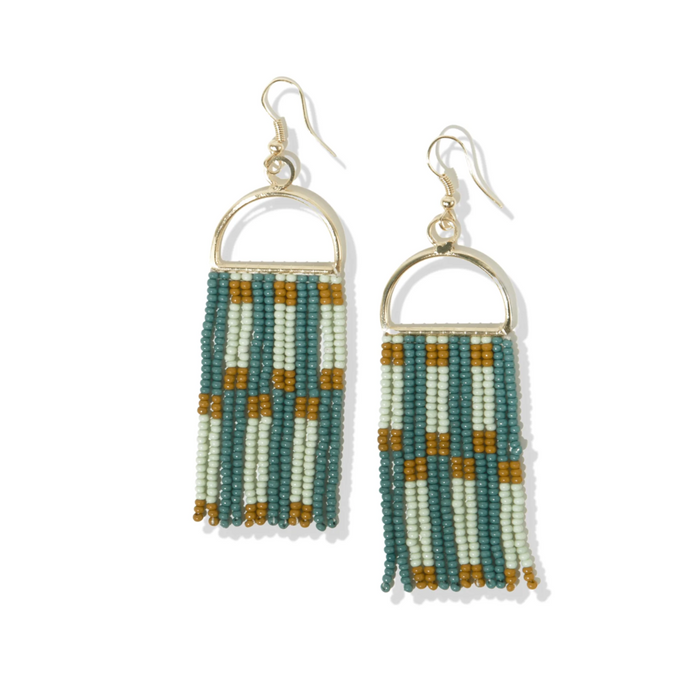 Ink + Alloy Allison Check Stripe Fringe Earrings Green SBER4000GR