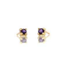 Kris Nations Amethyst Prong Set Studs Gold E669-G-AME