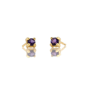 Kris Nations Amethyst Prong Set Studs Gold E669-G-AME