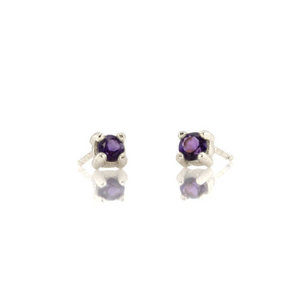 Kris Nations Amethyst Prong Set Studs Silver E669-S-AME