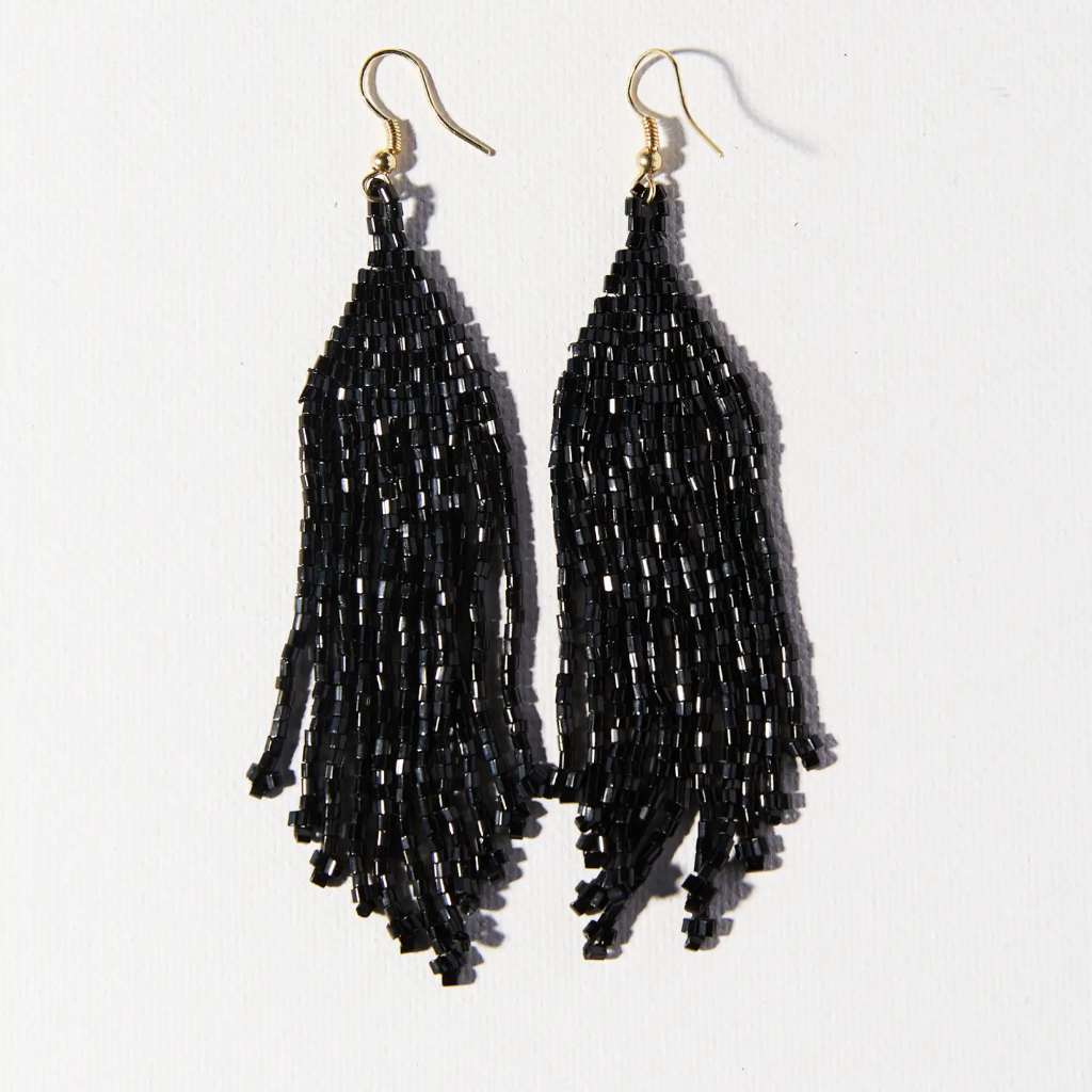 Ink + Alloy Black Iridescent Long Fringe Earrings PRER0403