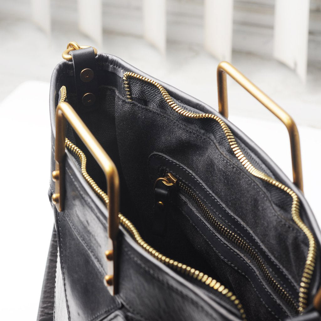 Origami Bag - Large Black + Gold Hardware