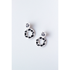 Slow Day Studios Black & White Floral Wreath Dangle Earrings