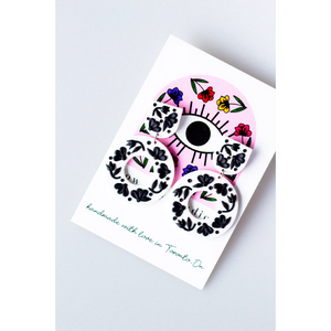 Slow Day Studios Black & White Floral Wreath Dangle Earrings