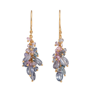 Kate Wood Blossom Blue Spinel Cluster Earrings Gold OV-E01-BSPVY