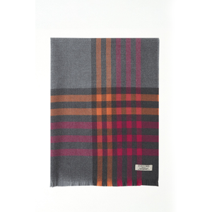 Foxford Woollen Mills 5 Stripe Border Pink, Orange & Charcoal Merino Stole 4334/C3
