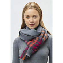 Foxford Woollen Mills 5 Stripe Border Pink, Orange & Charcoal Merino Stole 4334/C3