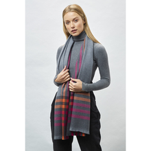 Foxford Woollen Mills 5 Stripe Border Pink, Orange & Charcoal Merino Stole 4334/C3