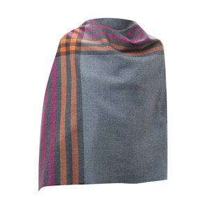 Foxford Woollen Mills 5 Stripe Border Pink, Orange & Charcoal Merino Stole 4334/C3