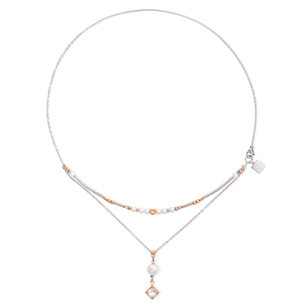 Coeur de Lion Brilliant Square Pearl Layer Necklace 6009-10-1723