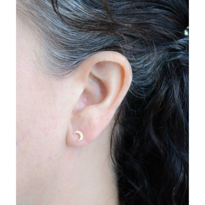 AJS CZ Crescent Moon Studs Gold N383-E GP MOON