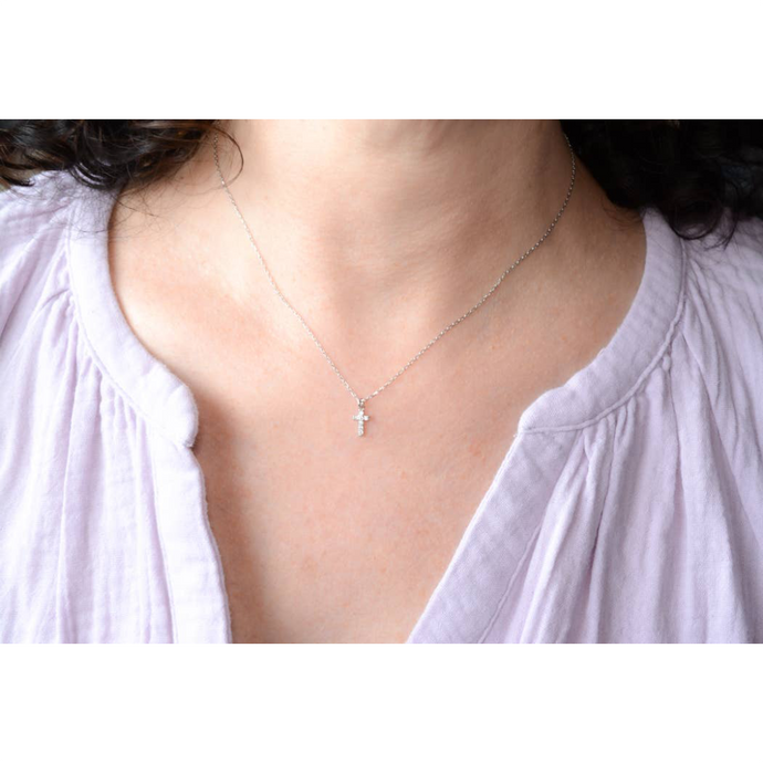 AJS CZ Cross Necklace Silver N383 SS CROSS