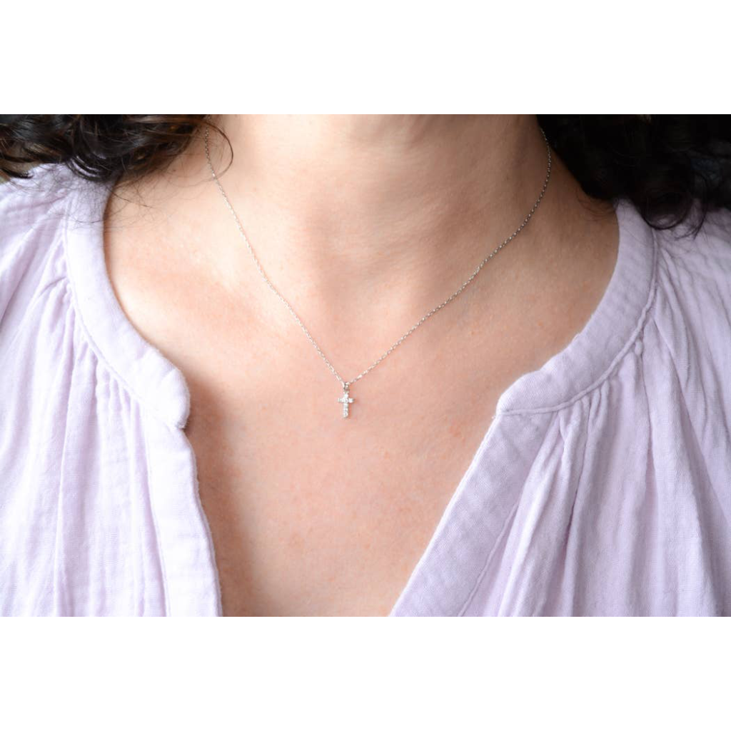 AJS CZ Cross Necklace Silver N383 SS CROSS